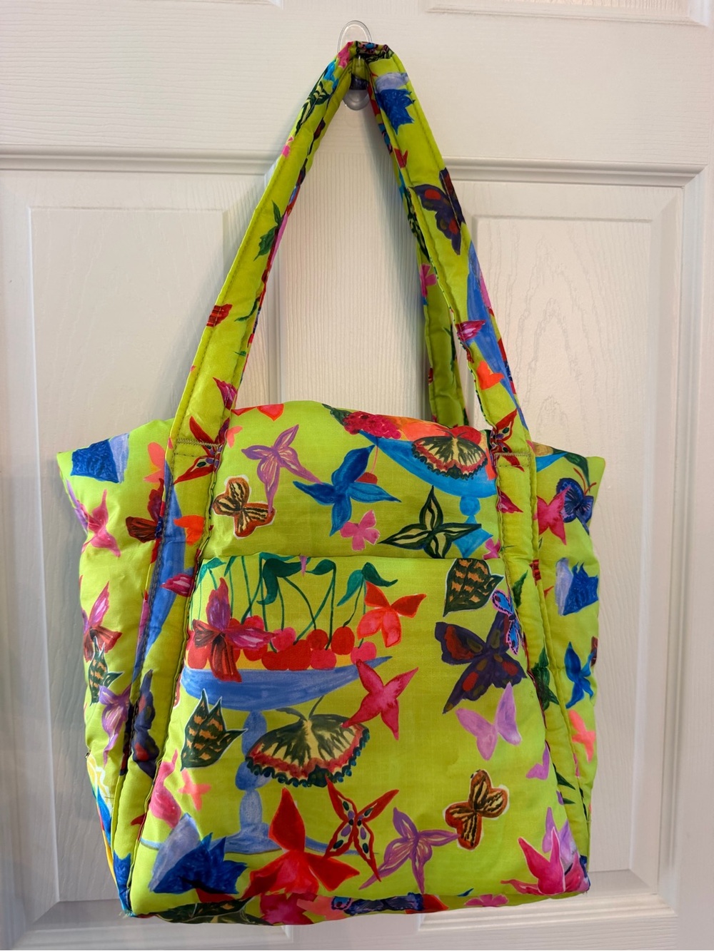 BAGGU Lime Green Floral & Butterfly Shoulder Bag